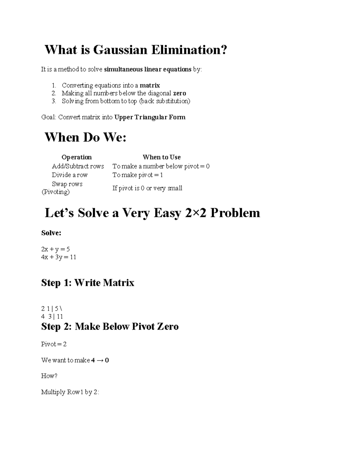 Gaussian Elimination: A Method for Solving Linear Equations - Studocu