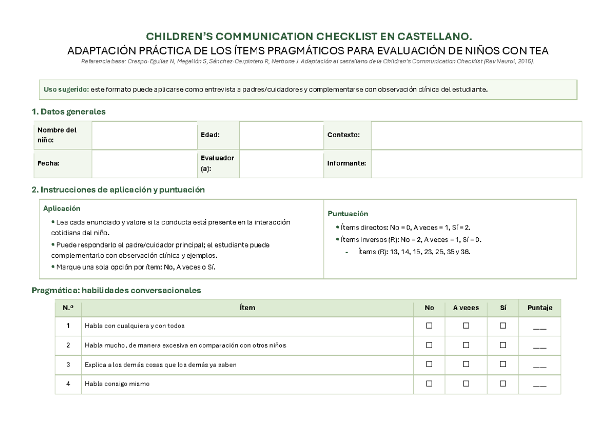 Formato CCC Pragmática: Adaptación de la Communication Checklist en ...