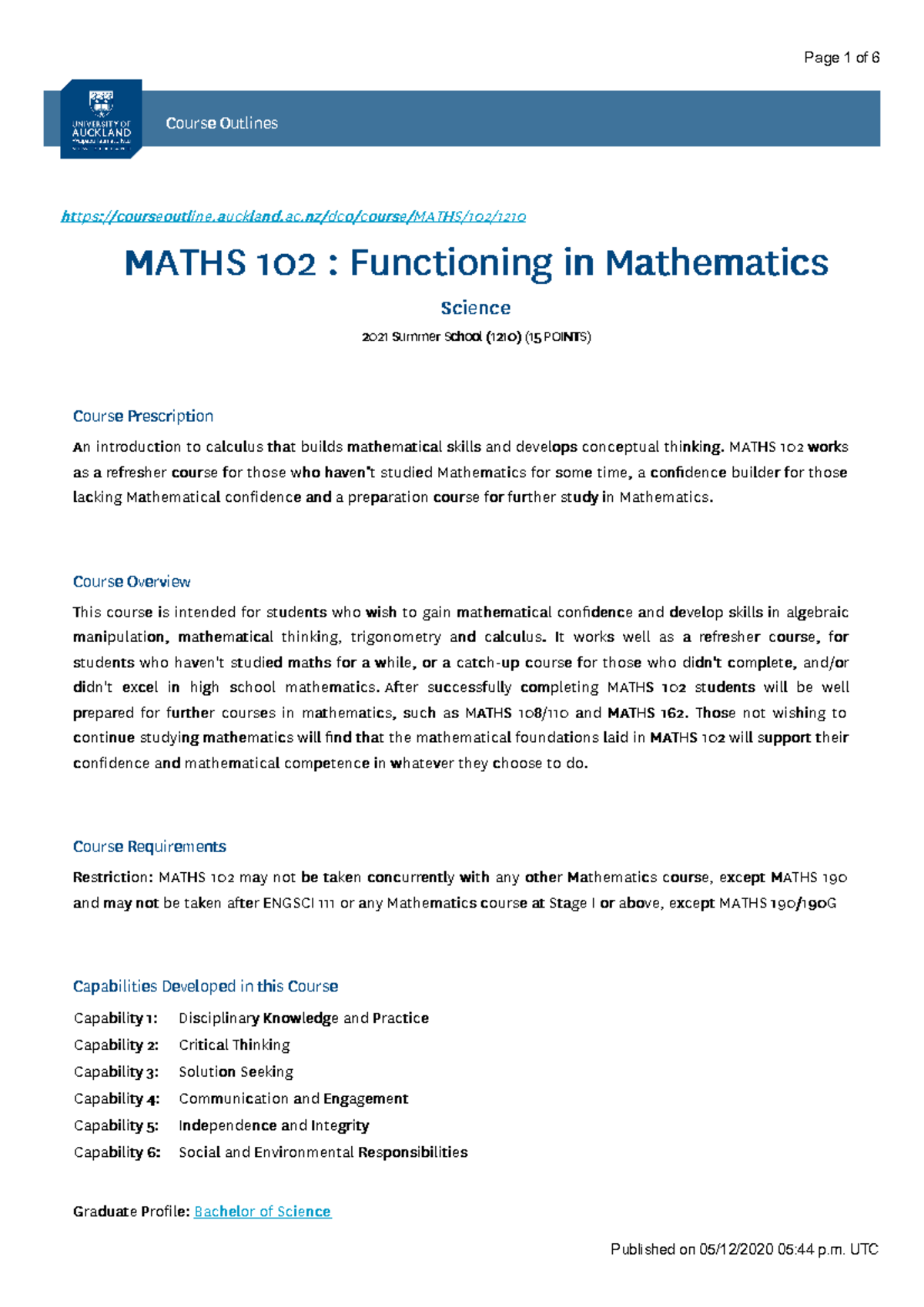 Maths 102 - 2021 Summer School - Detailed Course Outline - Studocu