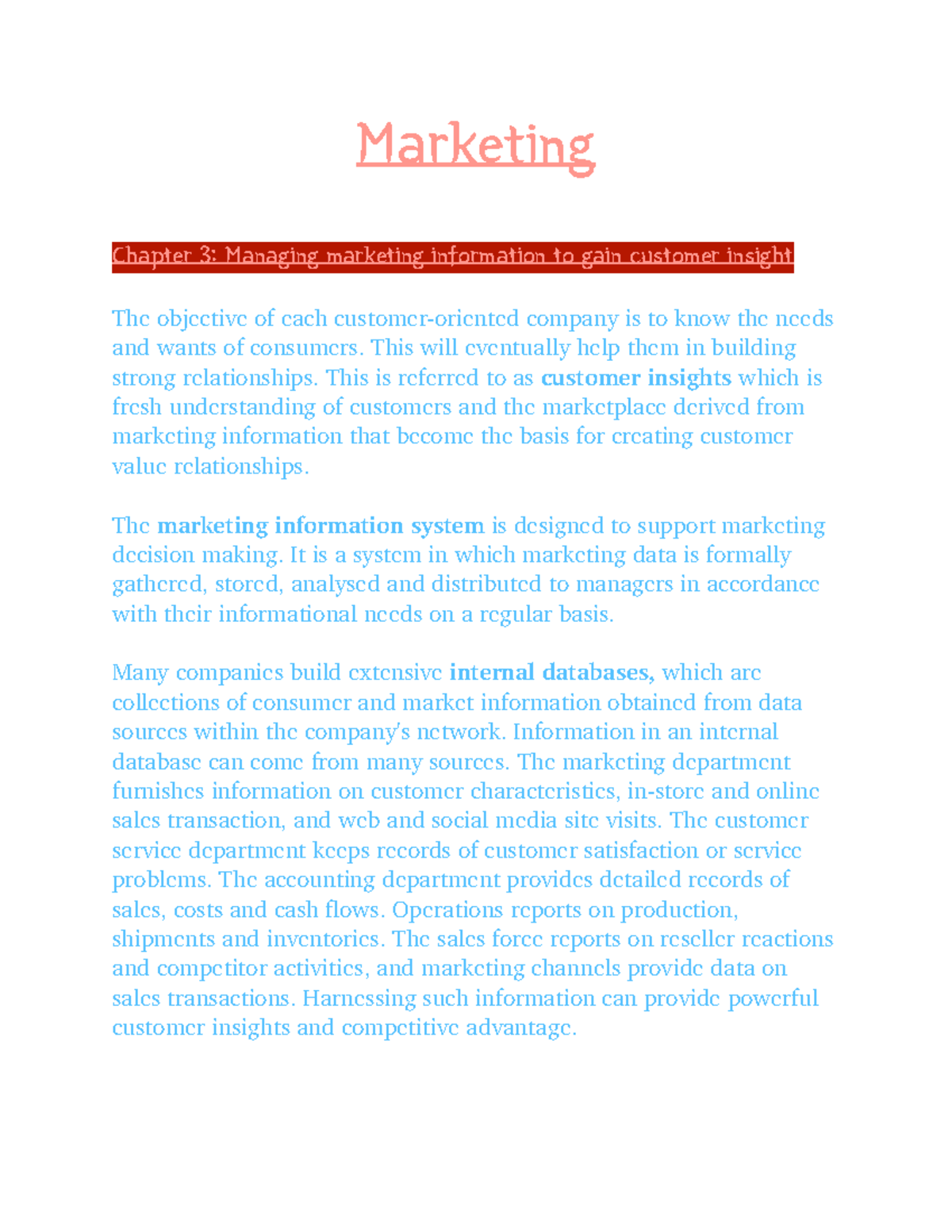 Marketing Chapter 3: Understanding Customer Insights and Research - Studocu