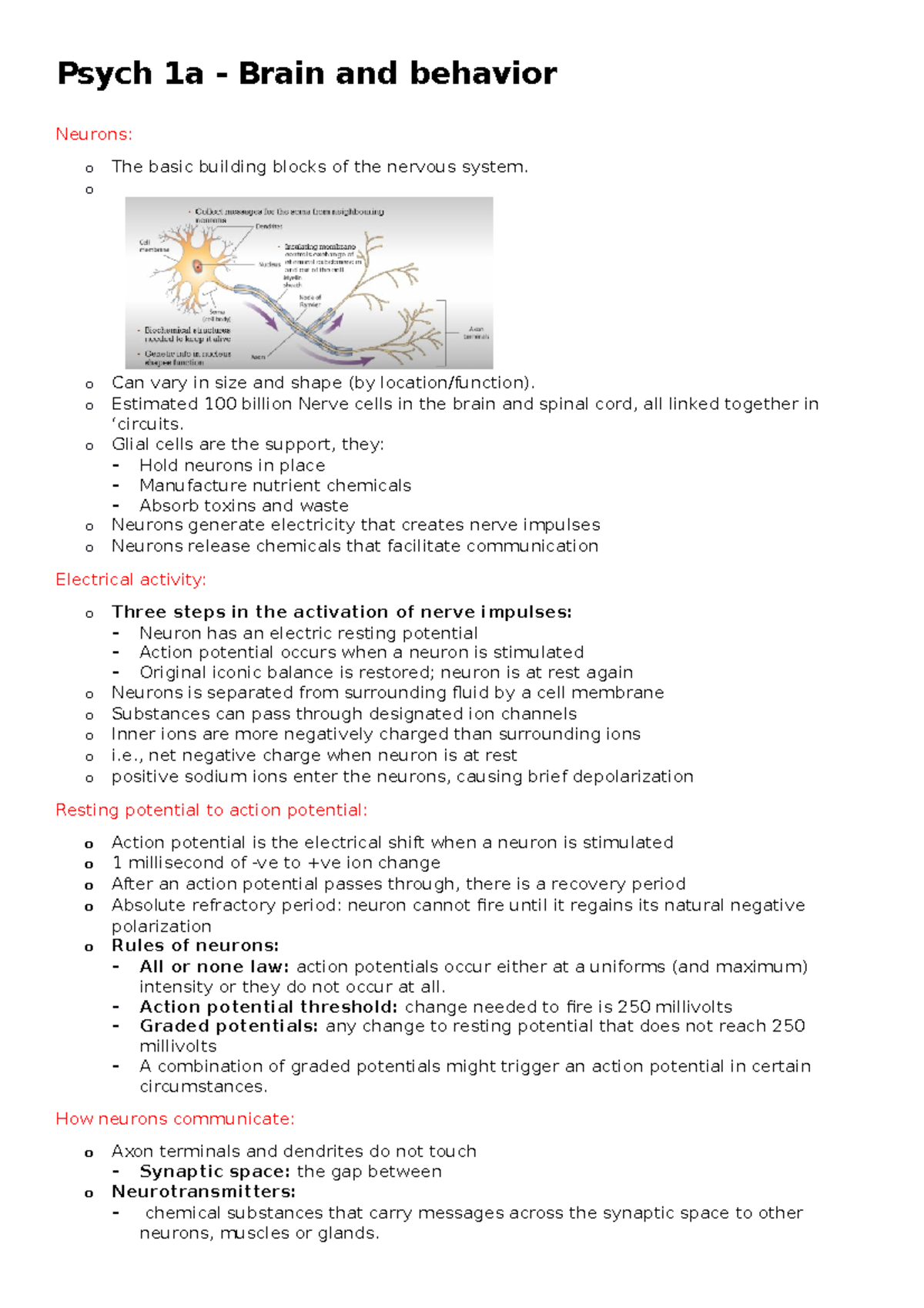 Psych 1A - Week 5 & 6 Notes: Brain, Behavior, Sensation, and Perception ...
