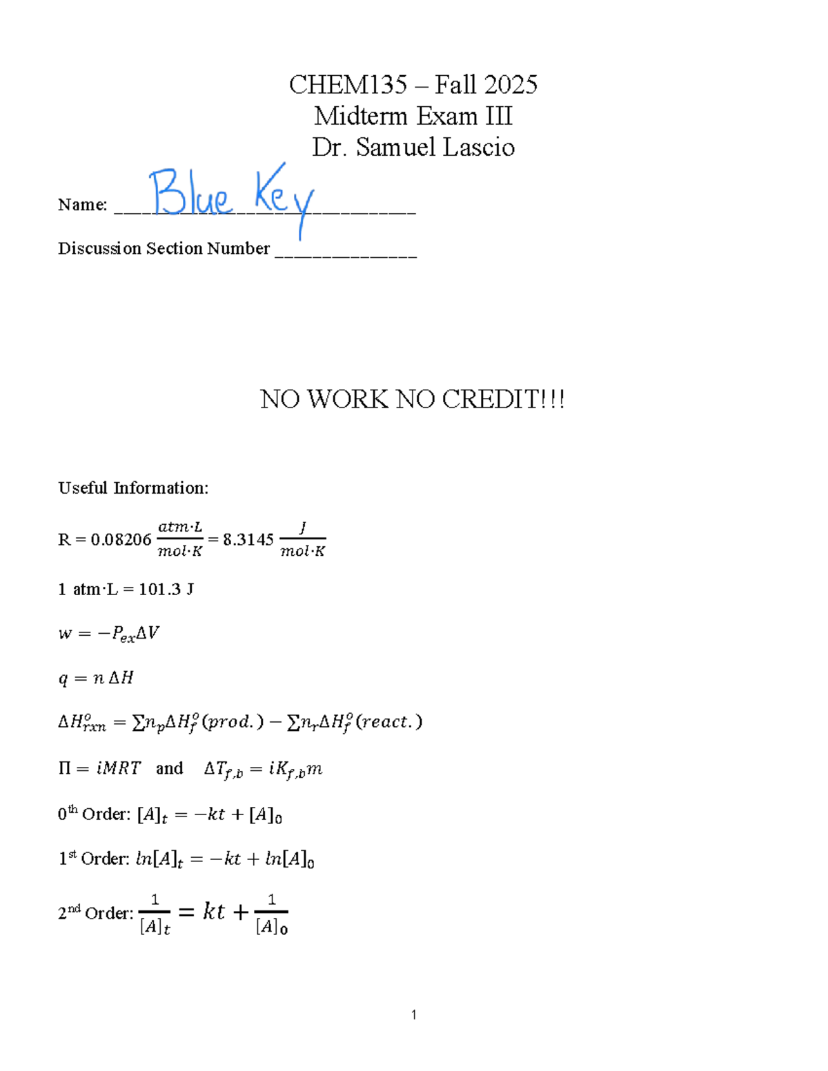 CHEM135 Fall 2025 Midterm Exam Study Guide by Dr. Lascio - Studocu
