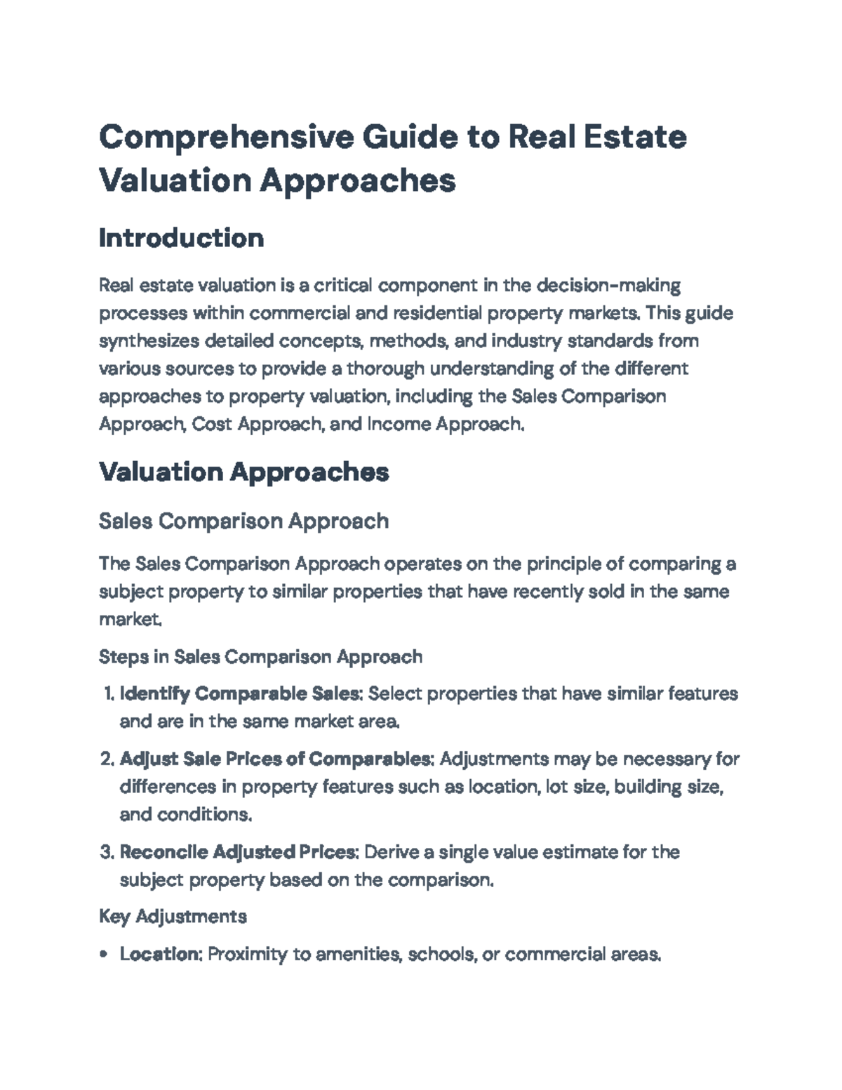 Comprehensive Guide to Real Estate Valuation Approaches - Comprehensive ...