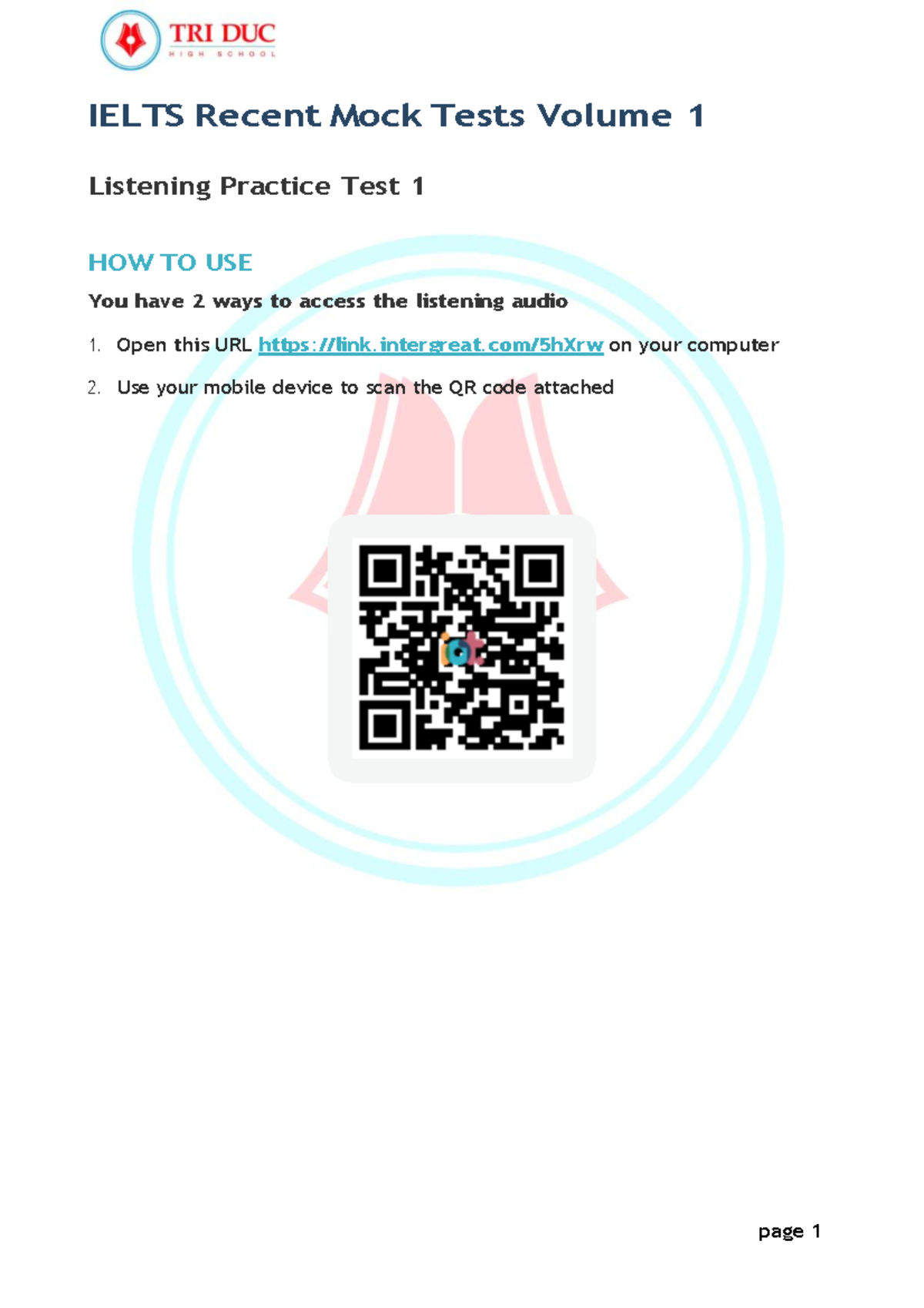 IELTS Recent Mock Tests Volume 1 Listening Practice Tests 1-4 - Studocu