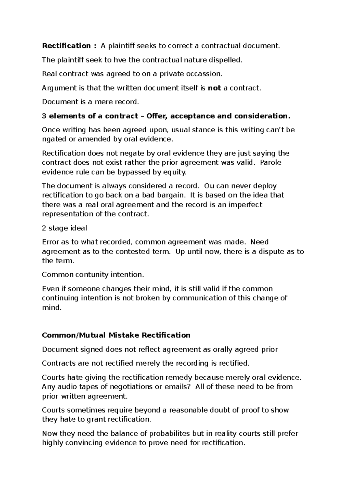 Rectification in Contract Law: Key Principles and Case Analysis - Studocu
