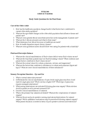 Study Questions for Final Exam - NURS 360 Adults in Transition Study ...