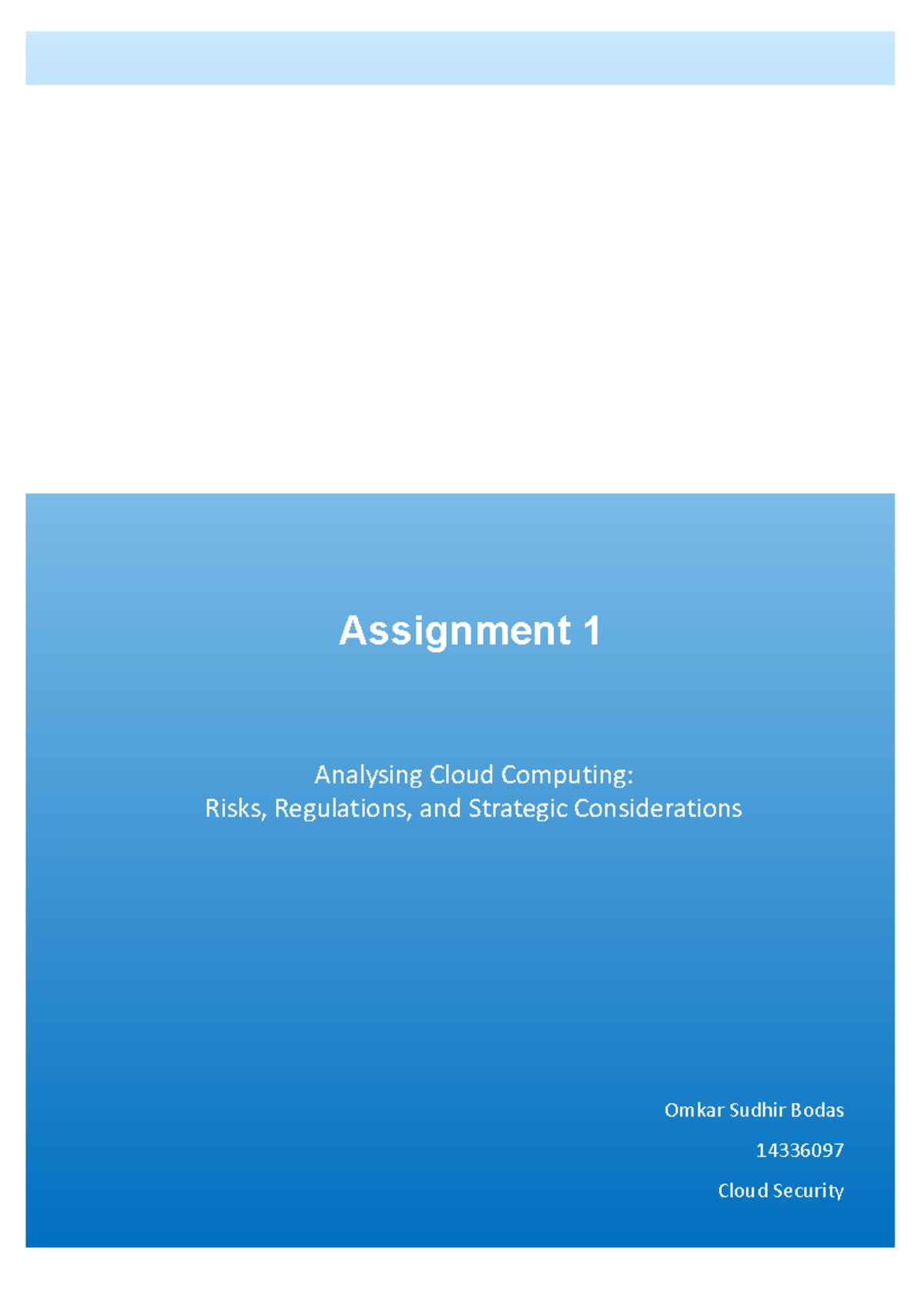Cloud Security Analysis: Risks, Regulations & Strategic Insights - Studocu