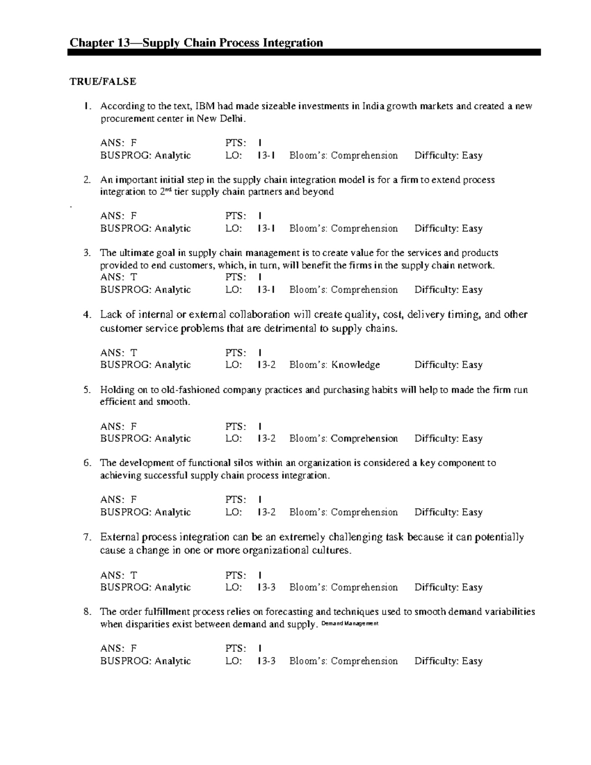 **Final Exam Review: Supply Chain Process Integration (BUS 101)** - Studocu