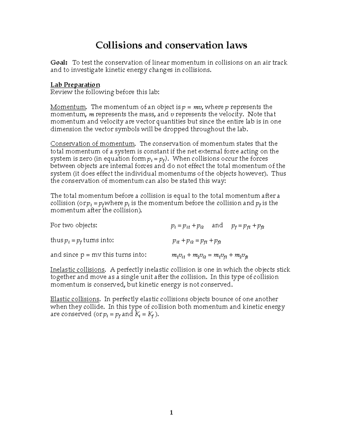 Lab 7: Collisions & Conservation Laws - Momentum & Kinetic Energy ...