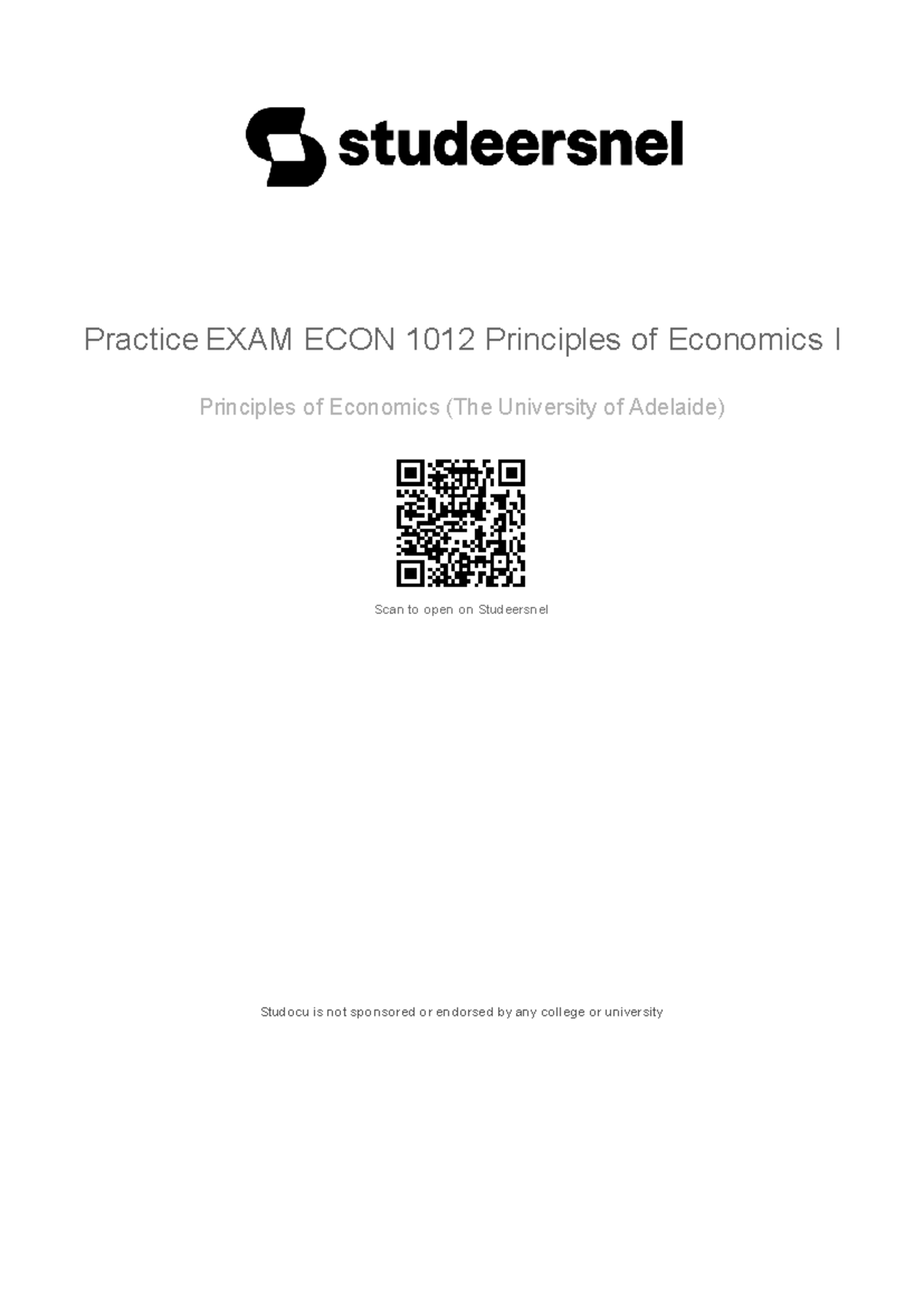 Practice Exam ECON 1012: Principles of Economics I - MCQs & Problems ...