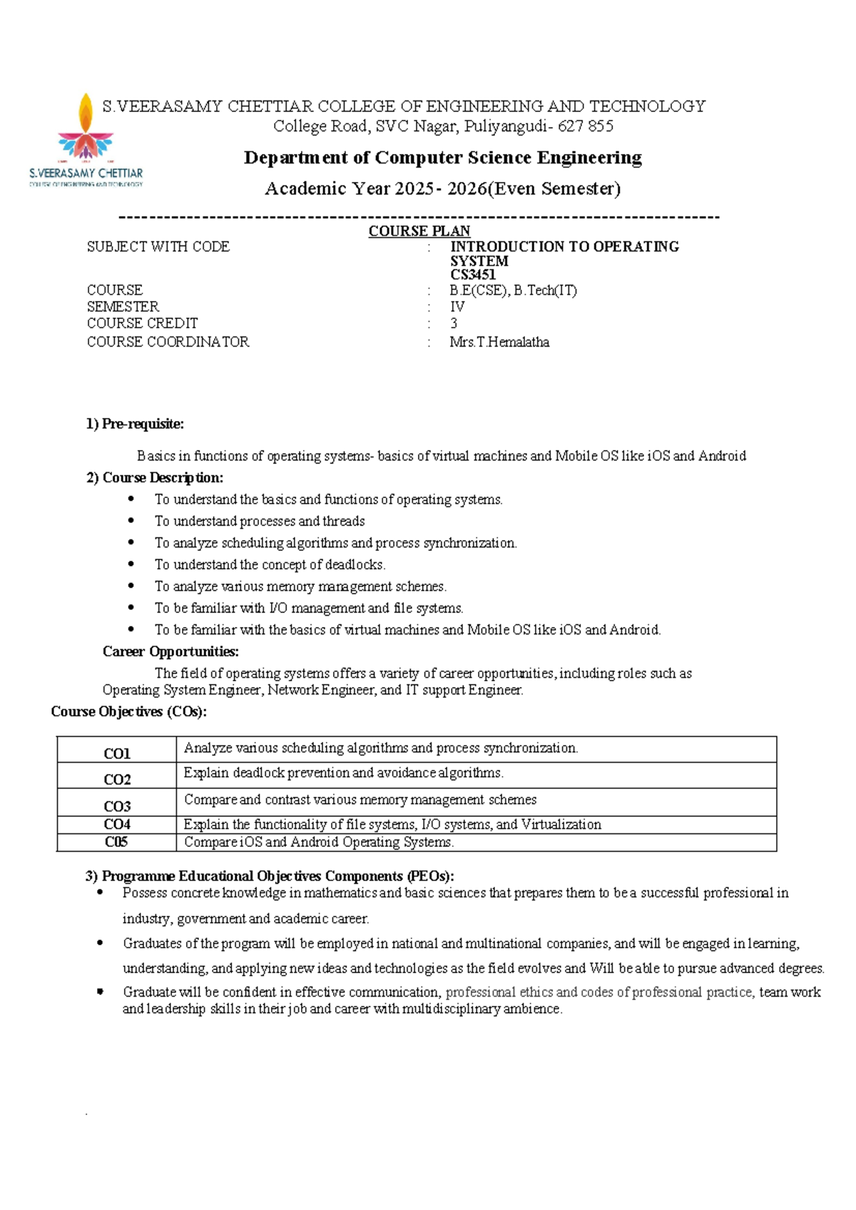 CS3451: Course Plan for Introduction to Operating Systems - Studocu