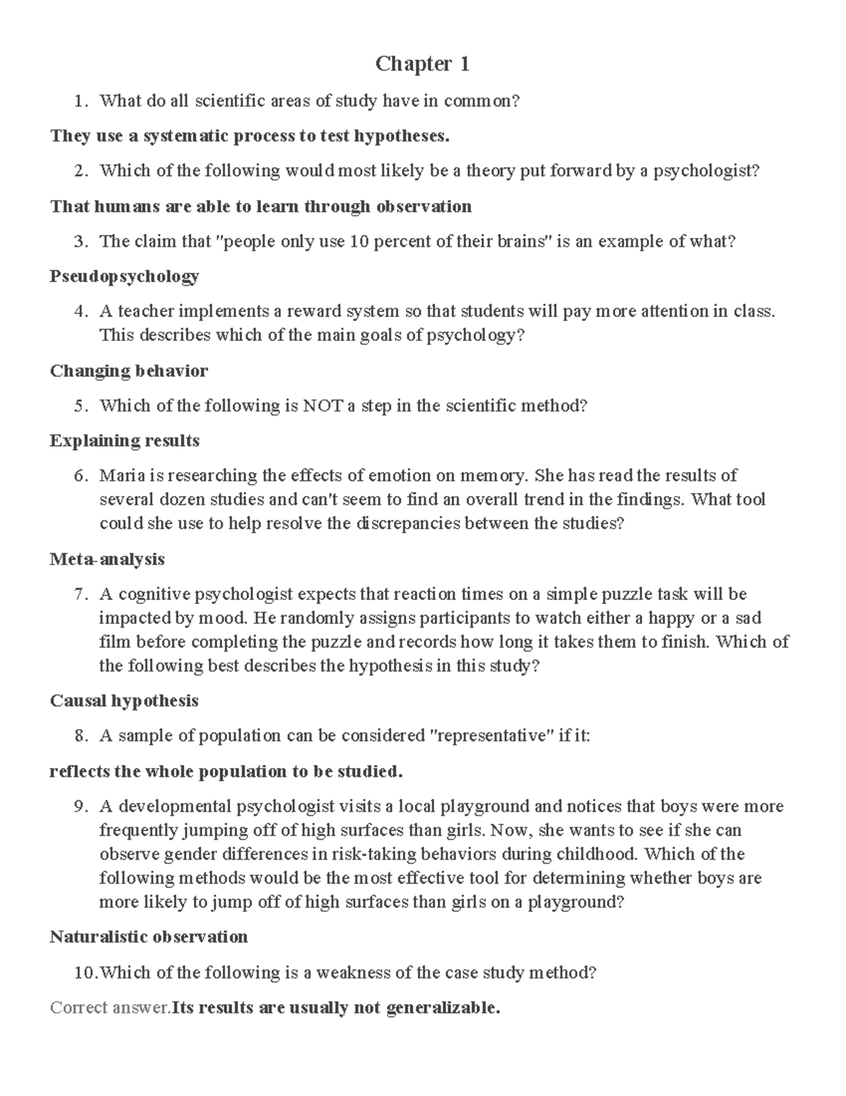 Chapter 1 - Key Concepts in Psychology (PSY 101) - Studocu