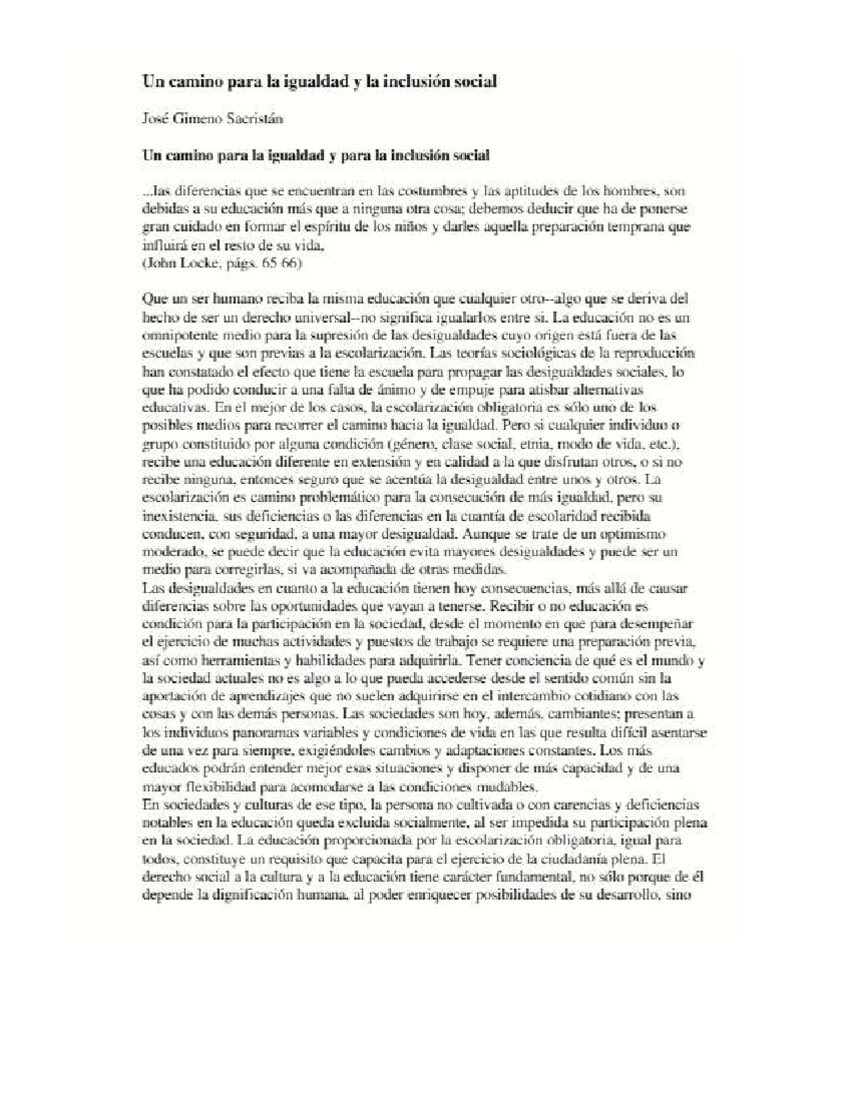 Lectura 1: Un Camino hacia la Igualdad y la Inclusión Social - José ...