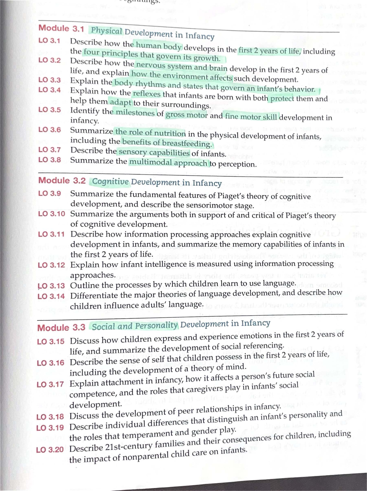 Module 3: Developmental Milestones in Infancy (LO 3.1 - LO 3.20) - Studocu