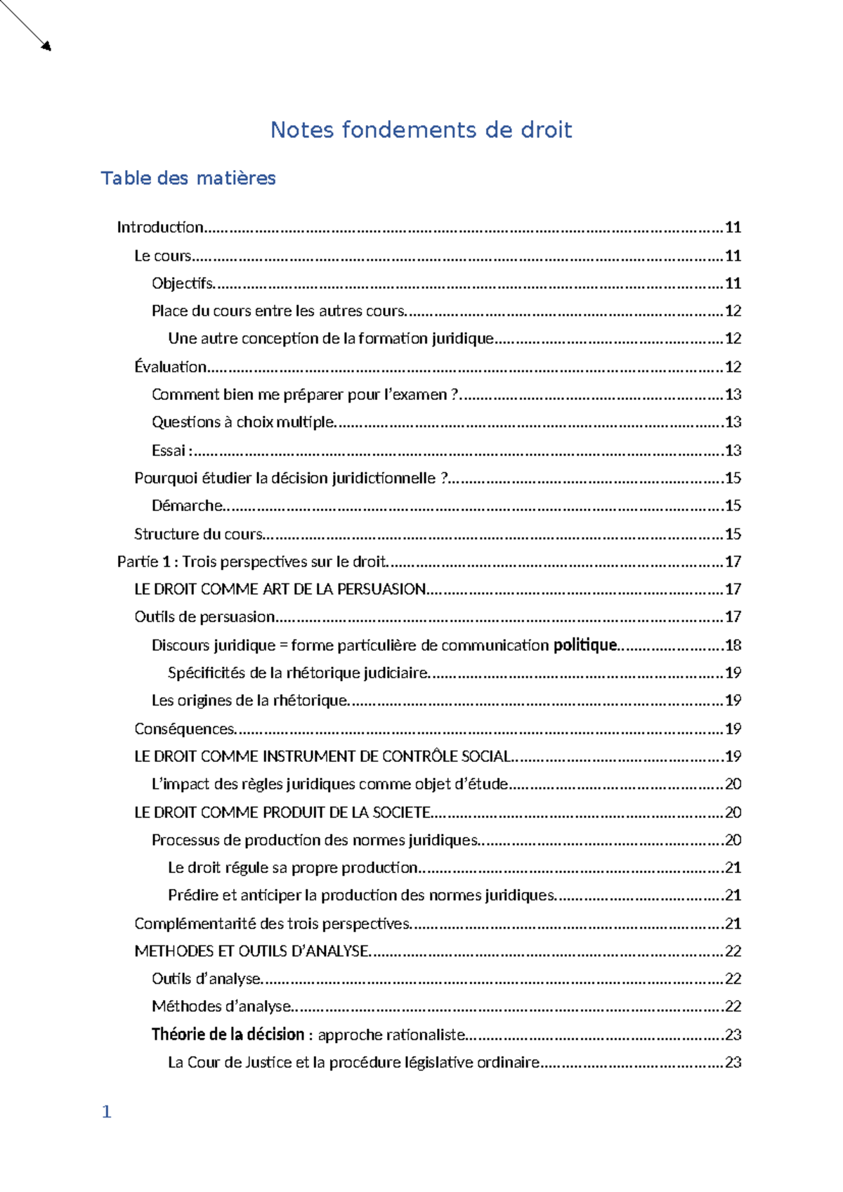 Notes de Cours sur les Fondements de Droit - Introduction et ...