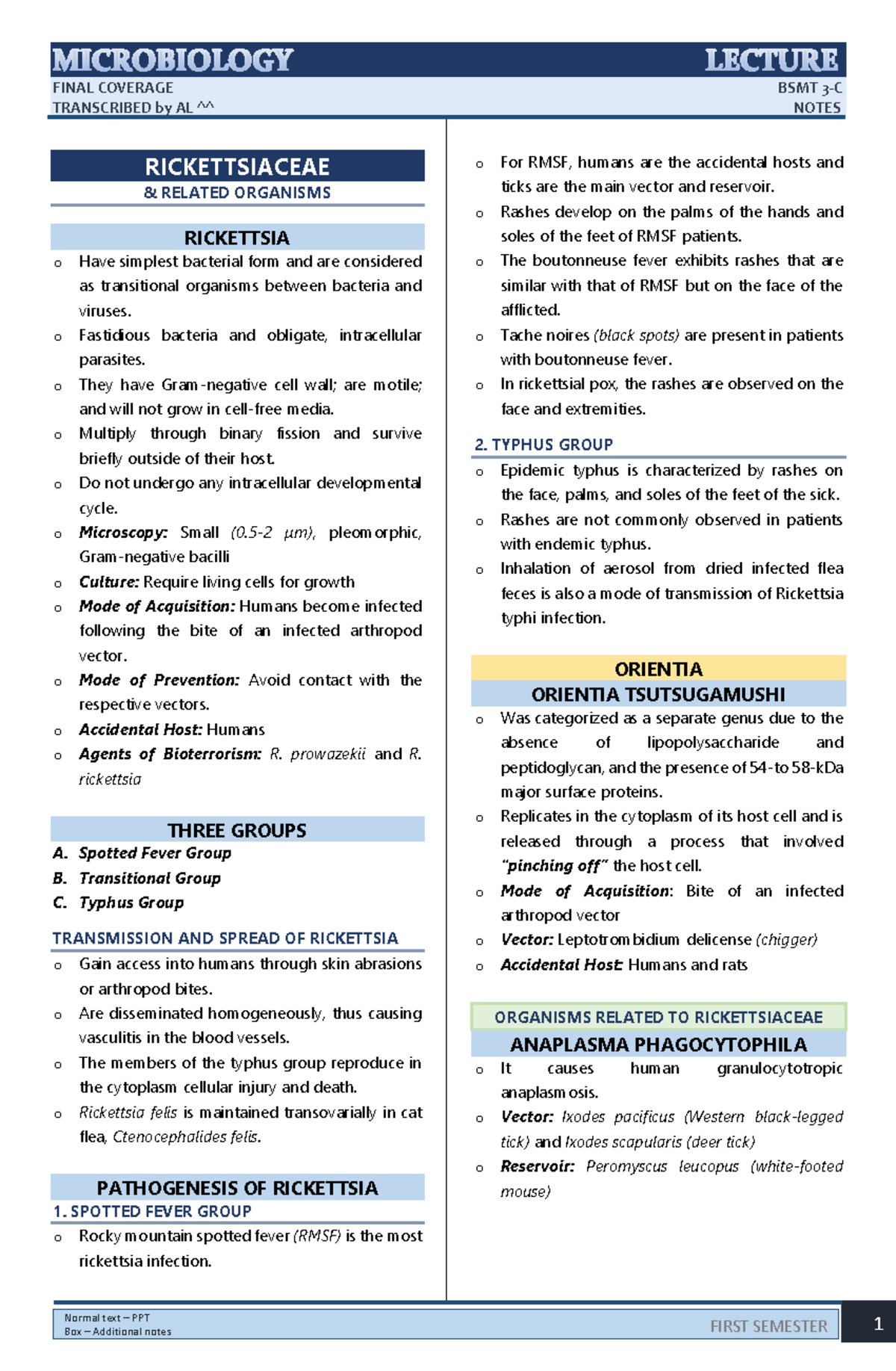 Microbio- Finals - Notes - TRANSCRIBED by AL ^^ NOTES FIRST SEMESTER 1 ...