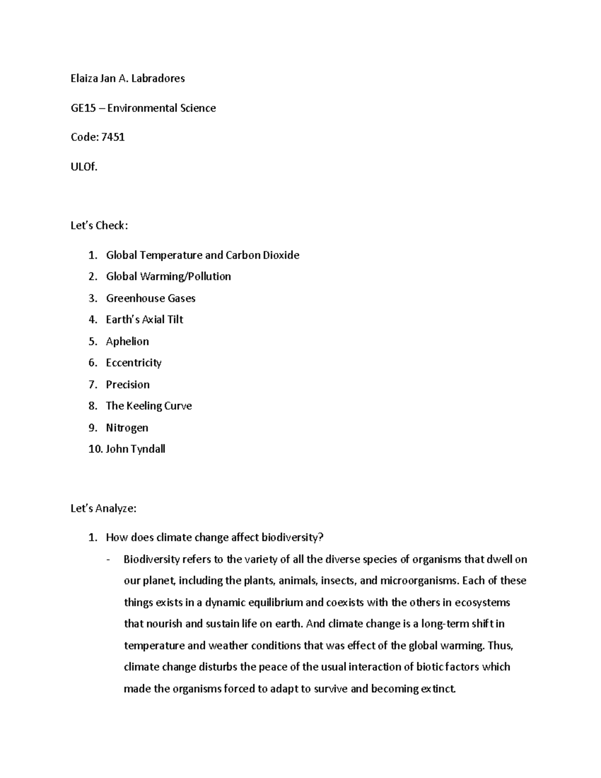 Ge15 Environmental Science Study Guide Climate Change Biodiversity