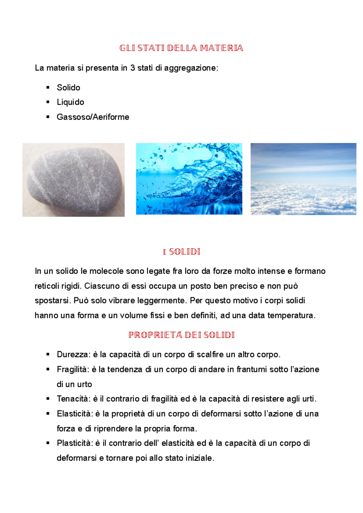 Studi sui 3 Stati della Materia e Relative Proprietà - GLI 102
