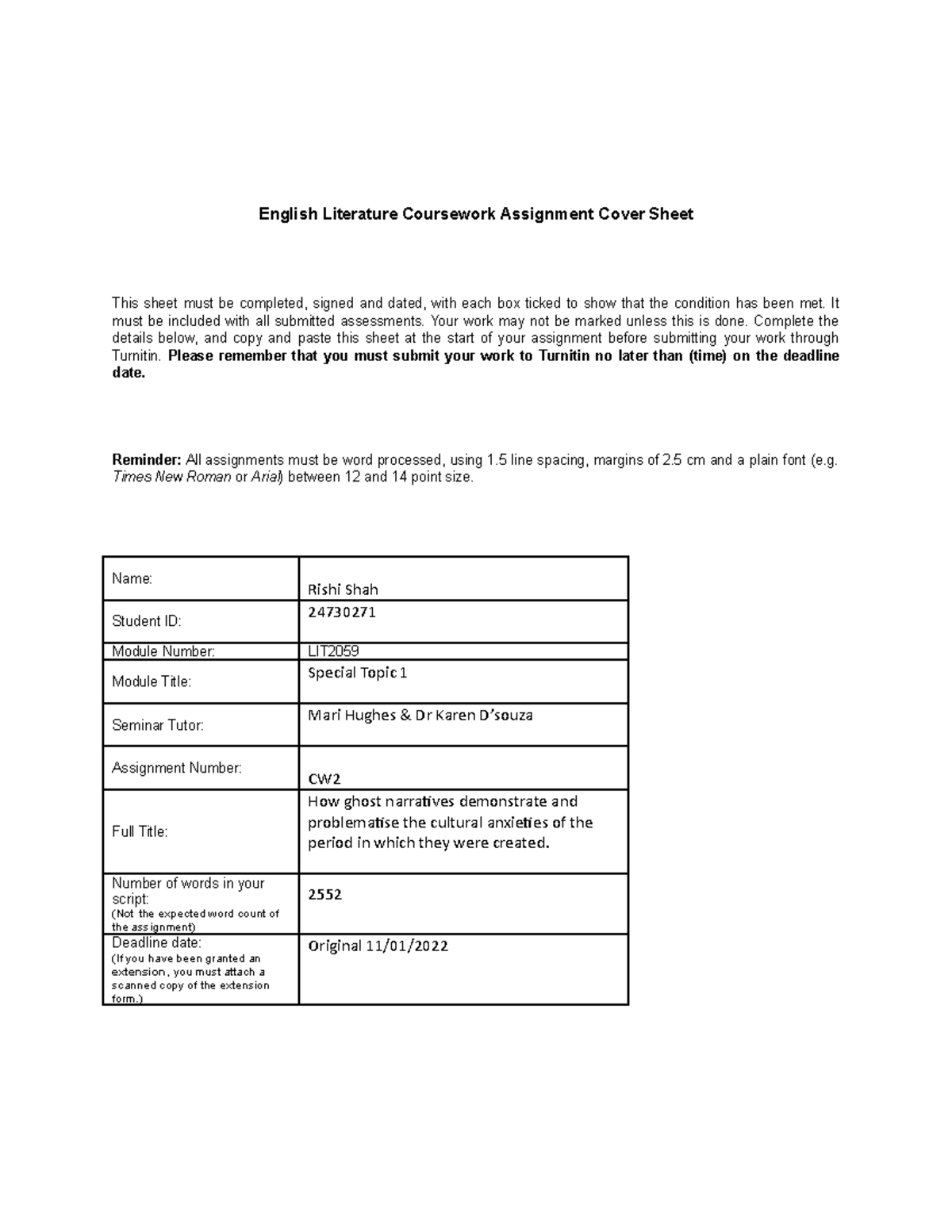 Ghost Narratives 1 - essay - English Literature Coursework Assignment ...