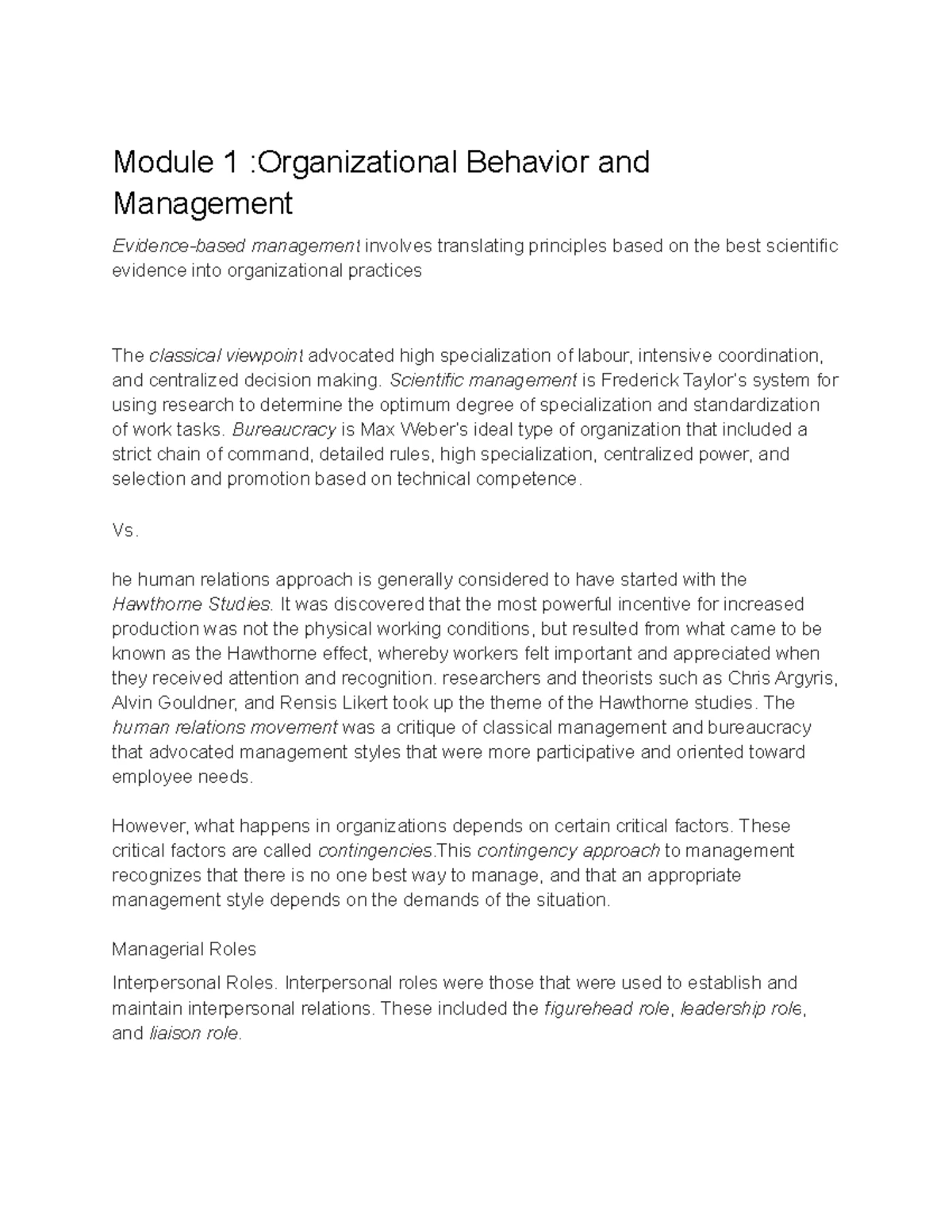 BUSI 3310 - Chapter 1: Understanding Organizational Behavior and ...