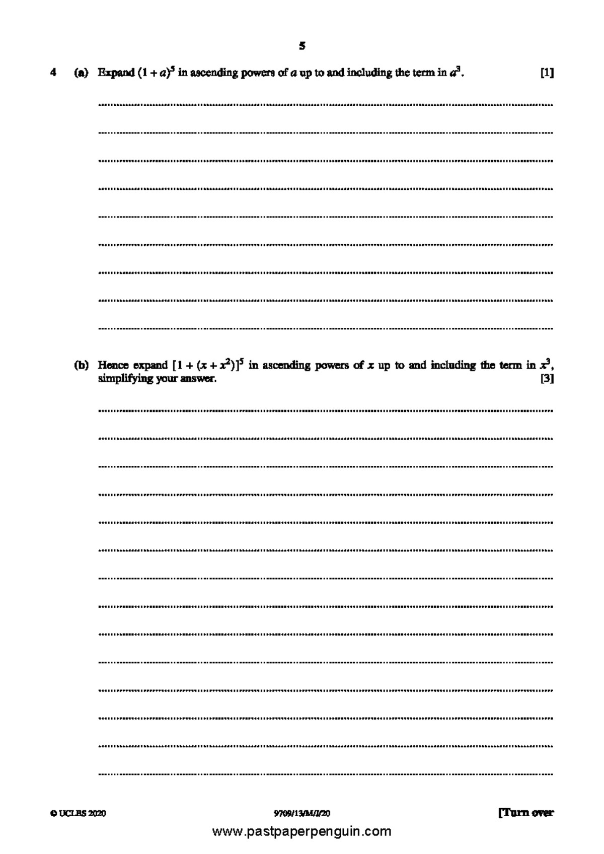 Q binomial expansion 1 - Practice Paper UCLES 2020 - Studocu