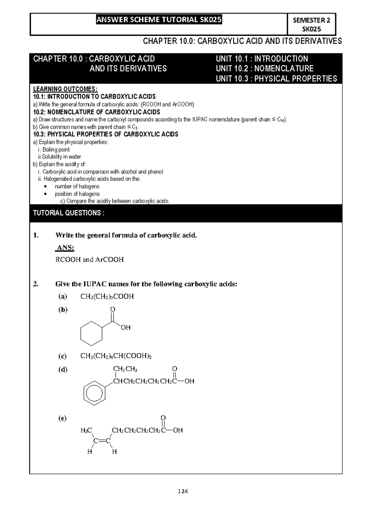 Chapter 10.0: Carboxylic Acid and Its Derivatives - Study Guide - Studocu