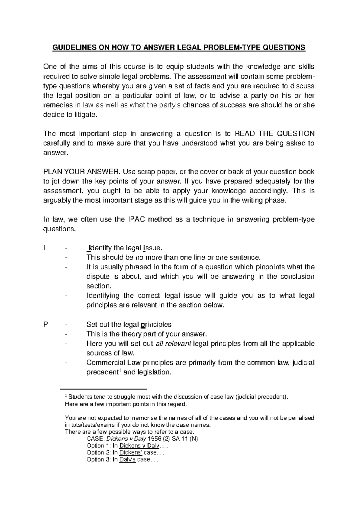 GUIDELINES FOR ANSWERING LEGAL QUESTIONS (Course Code: LAW101) - Studocu