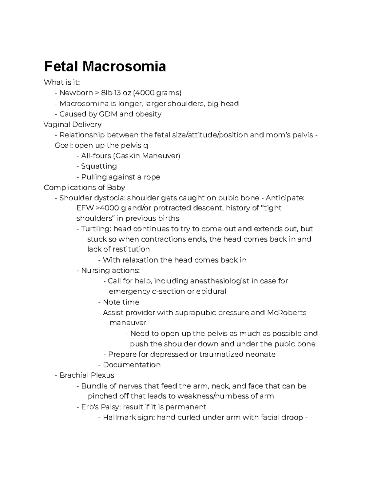 OB Quiz 5 - Obstetrics Nursing Course Notes Fall 2022 for OBGYN Class ...