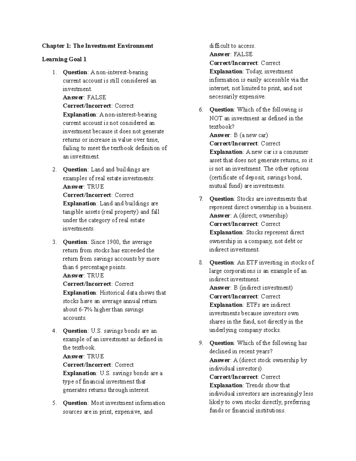 Chapter 1: The Investment Environment - Key Concepts and Learning Goals ...
