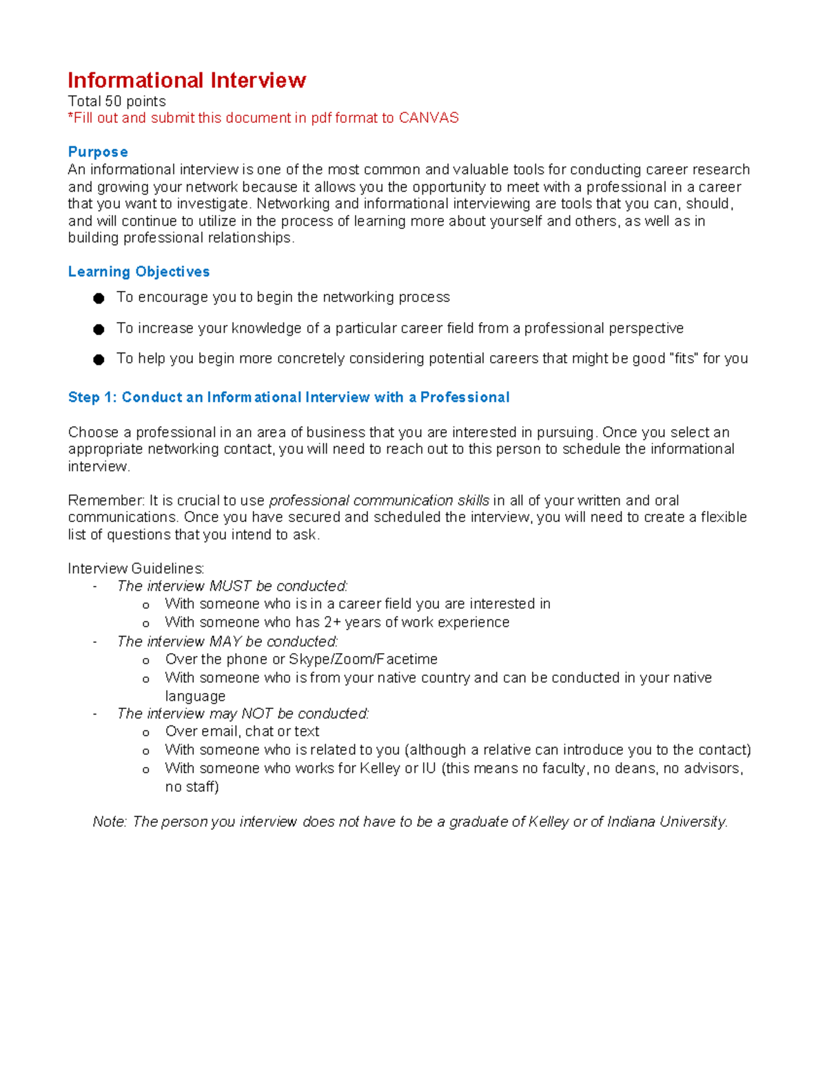 Informational Interview Guidelines and Reflection Assignment - Studocu