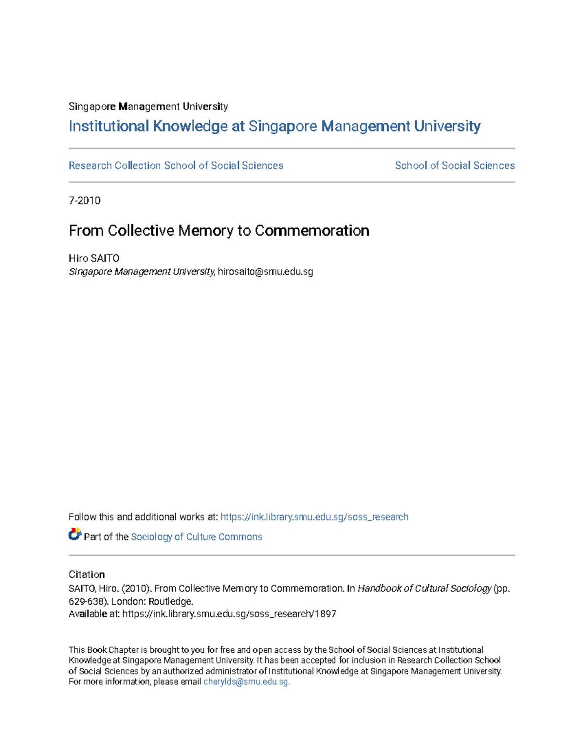 From Collective Memory to Commemoration: Insights from Sociology - Studocu