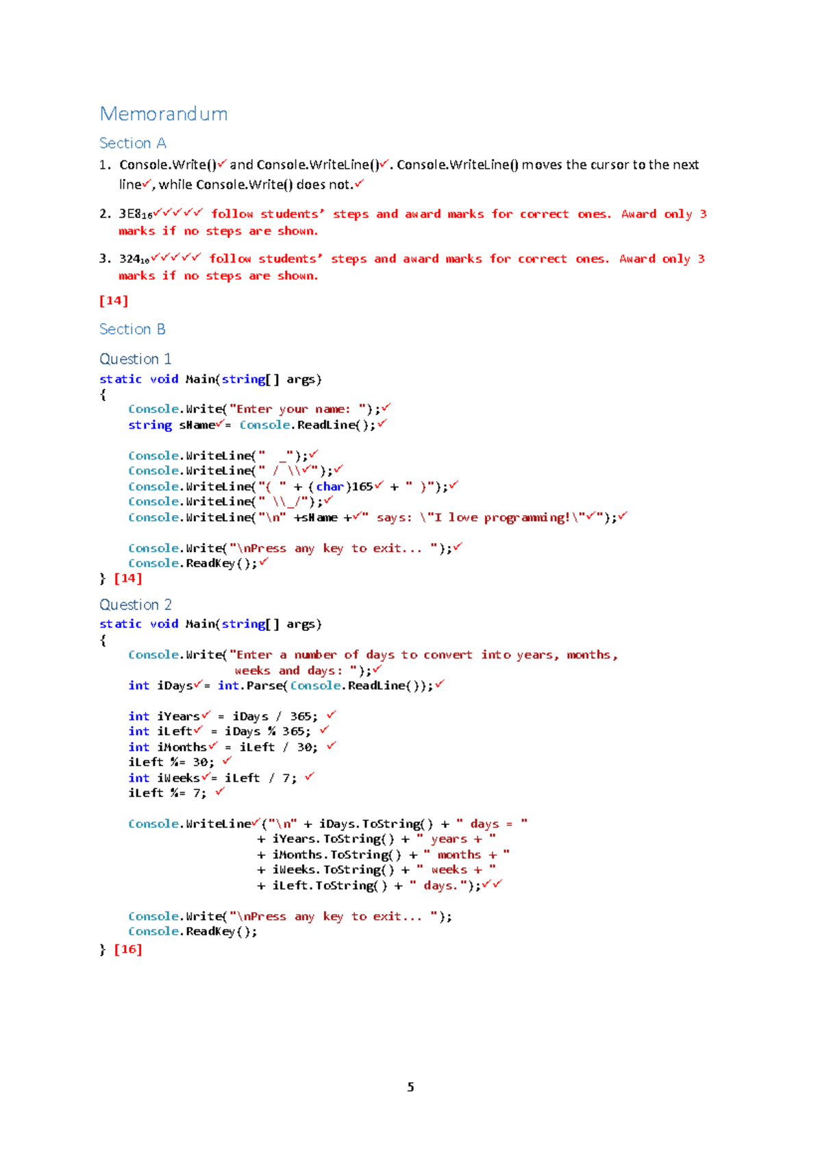 Module Test 1 Memo - Programming Concepts and Console I/O - Studocu