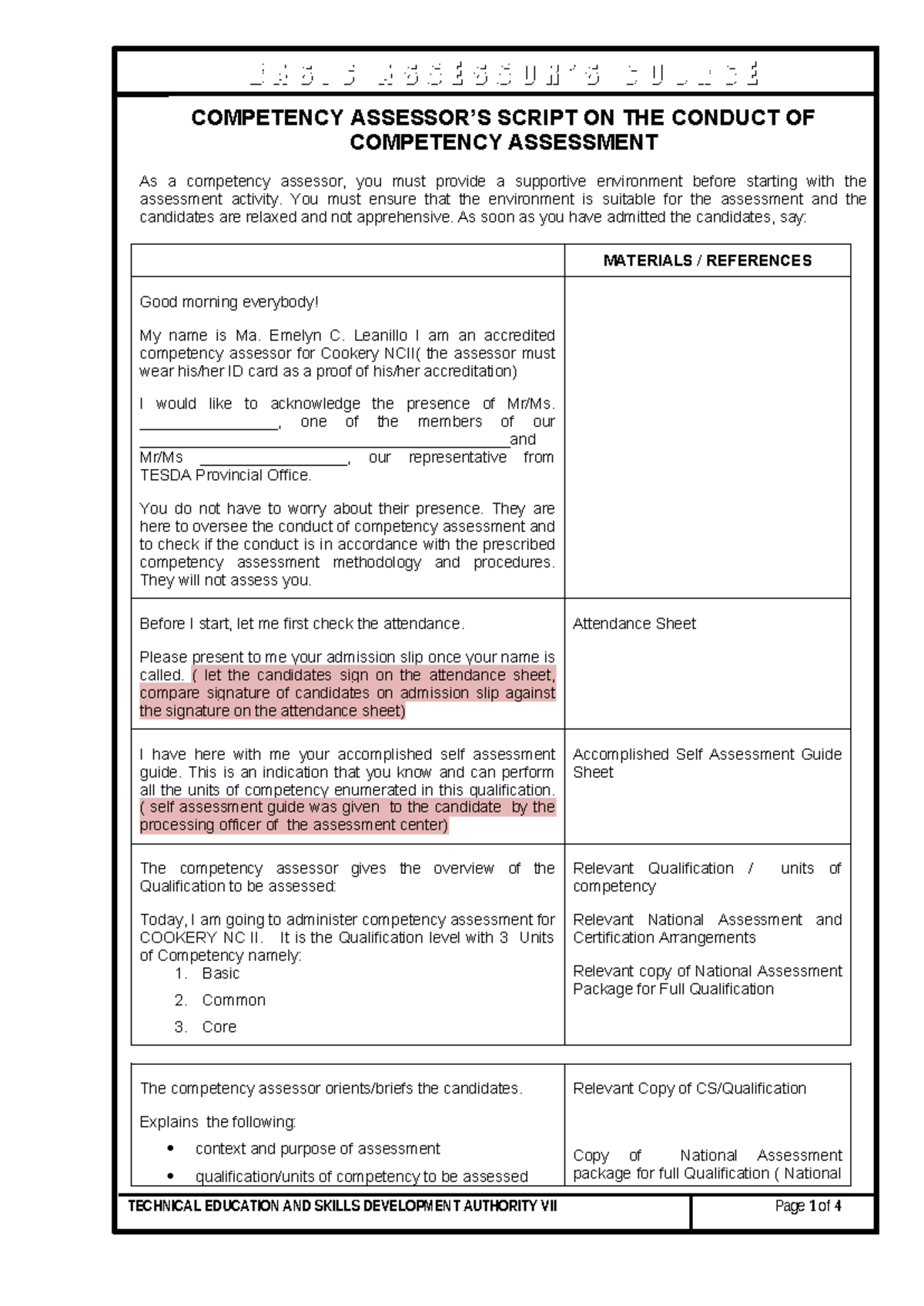 BASIC COMPETENCY ASSESSMENT SCRIPT FOR COOKERY NC II - Studocu