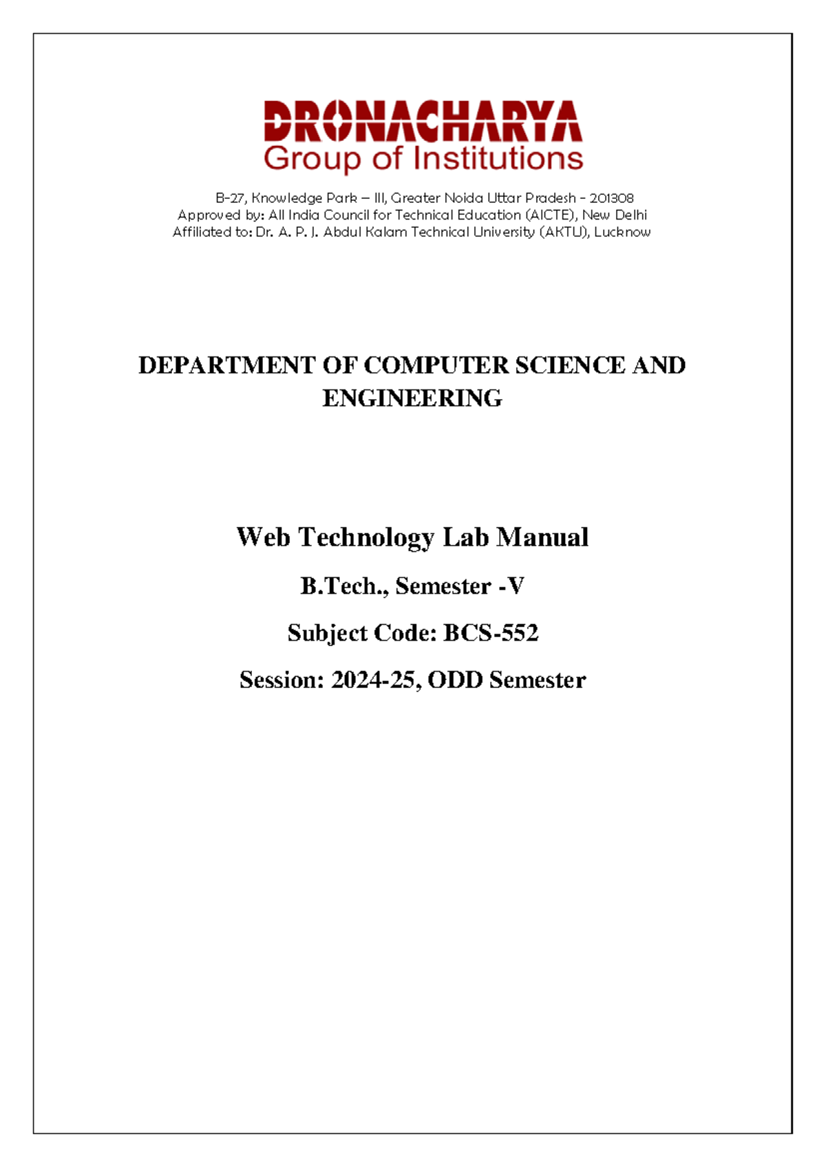 Web Technology Lab Manual - B.Tech. CSE (Odd Sem) 30122024 - Studocu
