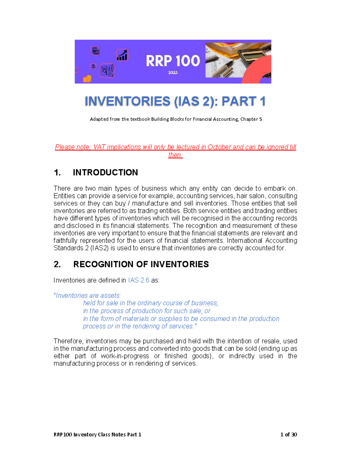 RRP100 Inventory Class Notes: Accounting for Inventories (Part 1 ...