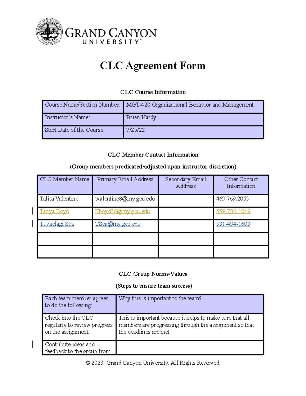 CLC Agreement Form 1 - There is not much to say about this assignment ...