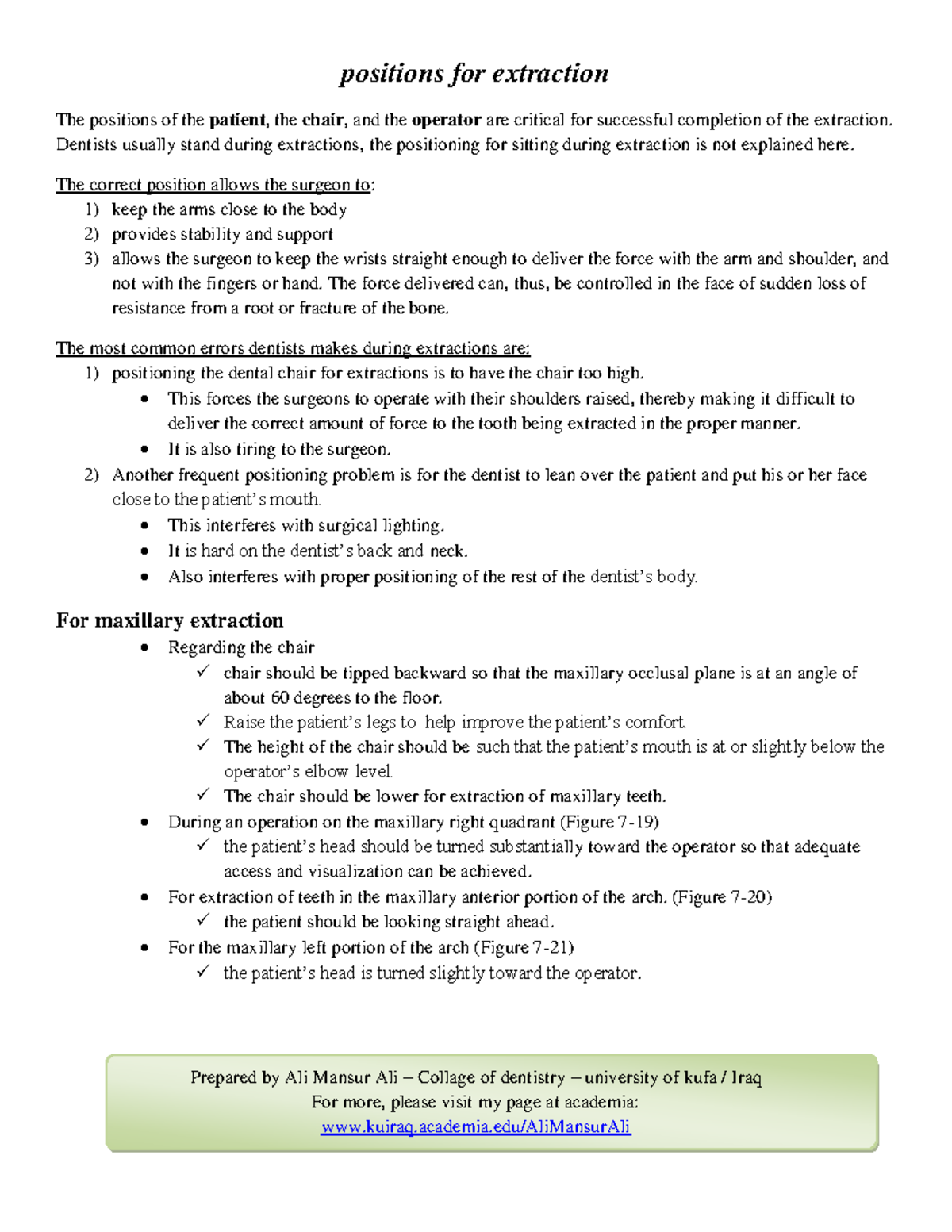 Extraction Positioning Techniques for Dental Procedures - Studocu