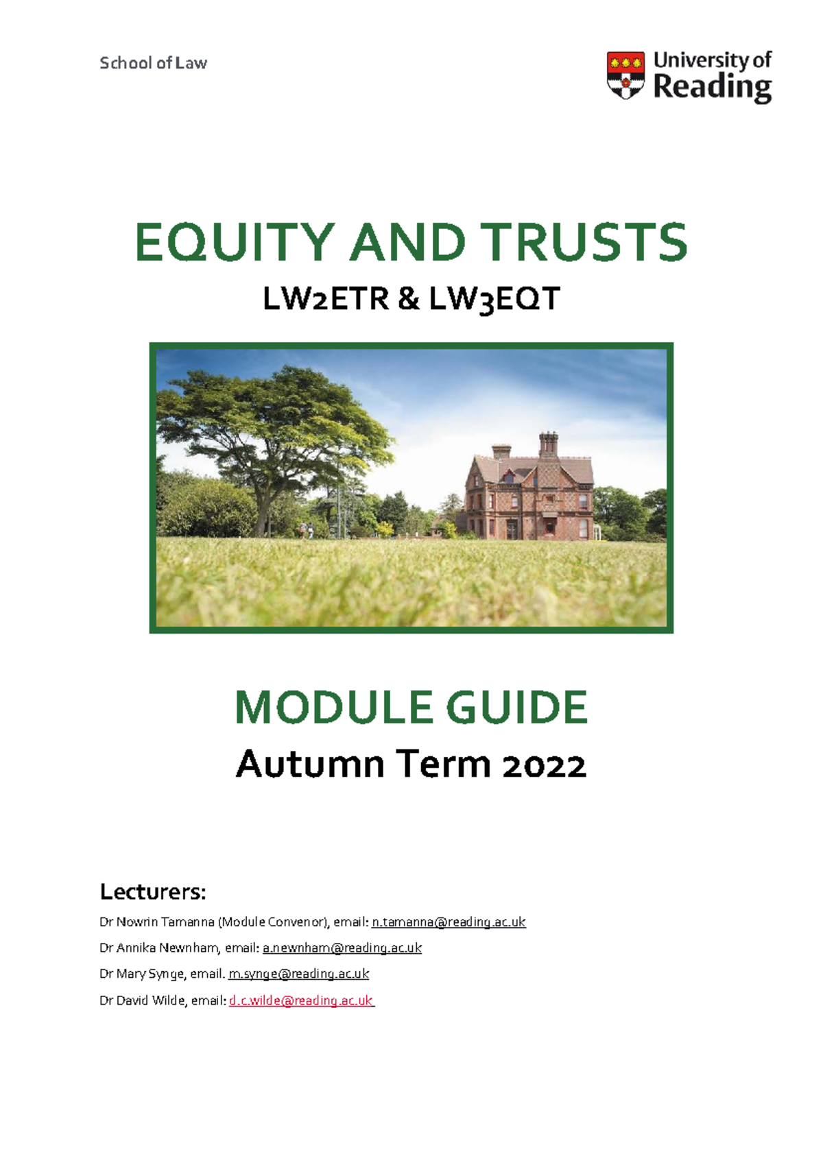 Equity and Trusts Module Guide Autumn 2022 - EQUITY AND TRUSTS LW2ETR ...