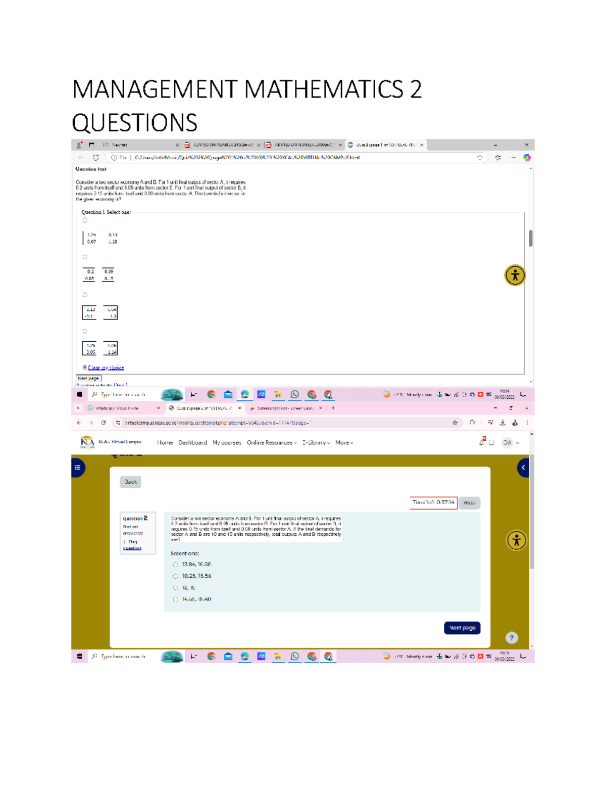 Management Mathematics 2 Questions - MANAGEMENT MATHEMATICS 2 QUESTIONS ...