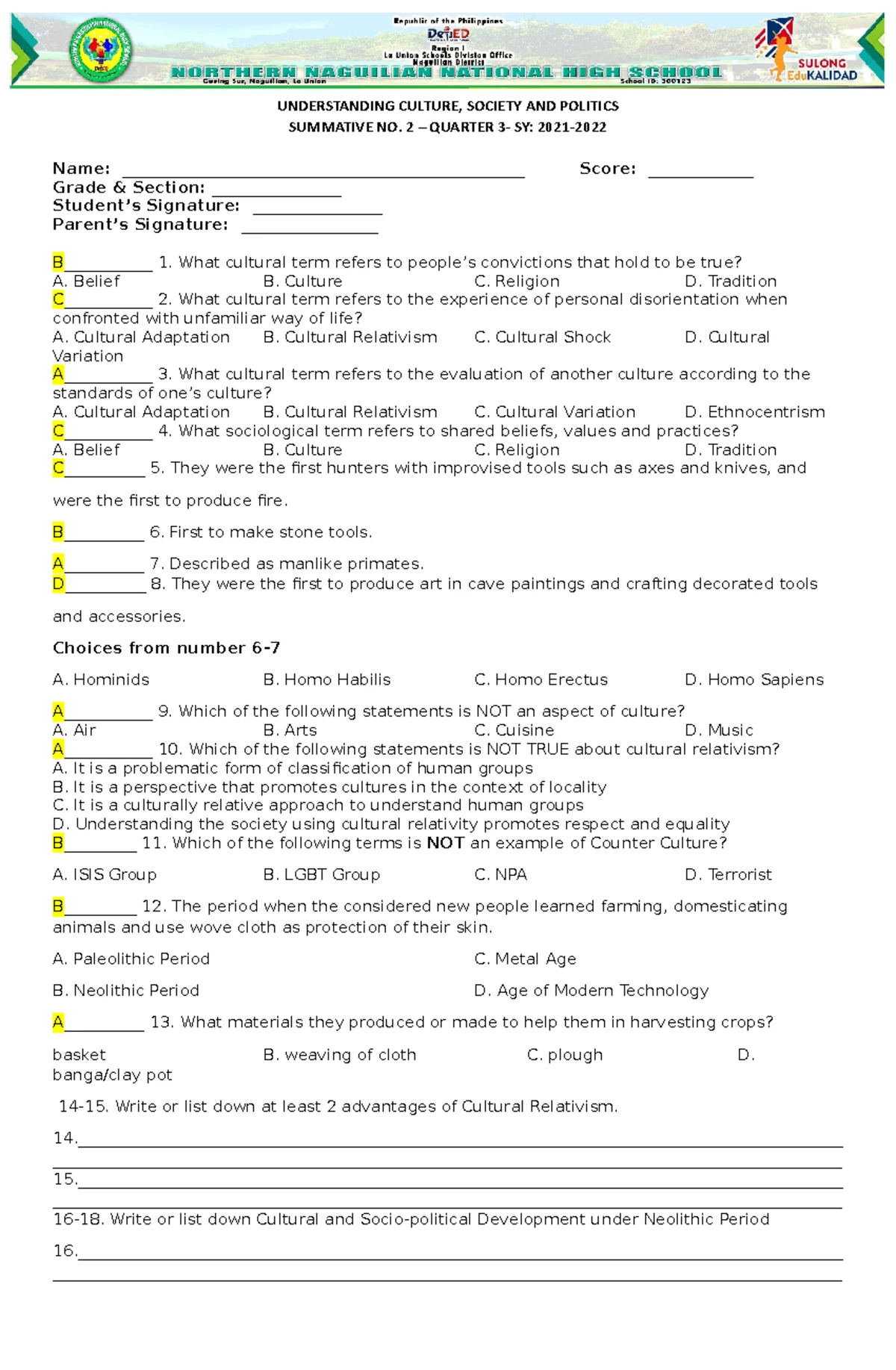 Summative Test on Disciplines & Ideas in Social Sciences (SOCSCI 101 ...