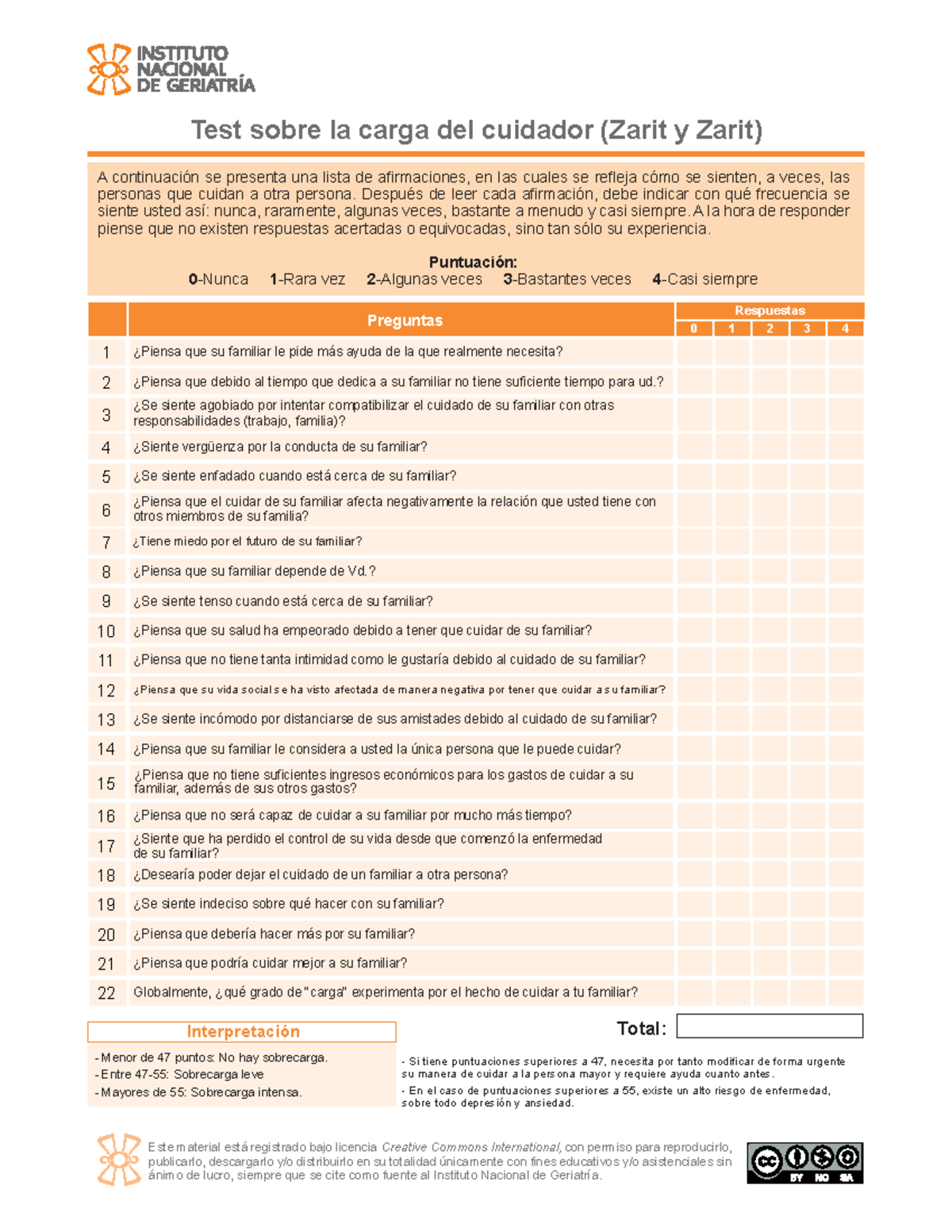 Prueba de Carga del Cuidador: Instrumento Zarit (88a) - Document Preview