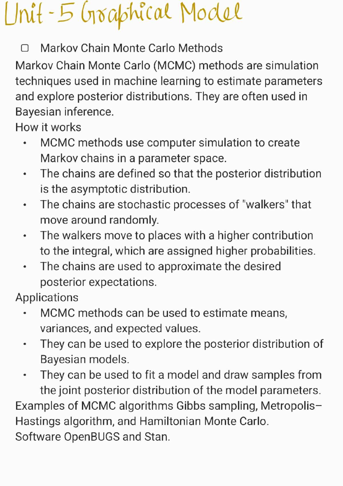 Unit 5 ML: Graphical Models & MCMC Methods Analysis for 3rd Year ...