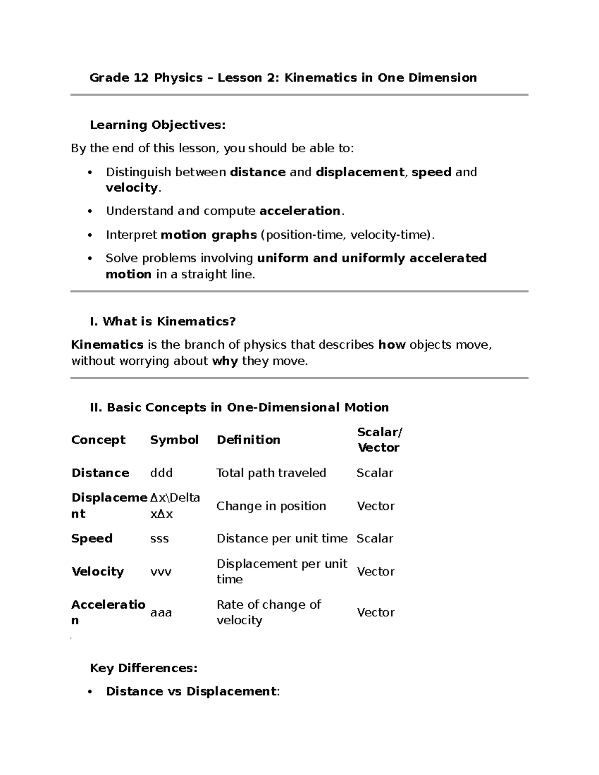 Grade 12 Physics Lesson 3: Motion in Two Dimensions Overview - Studocu