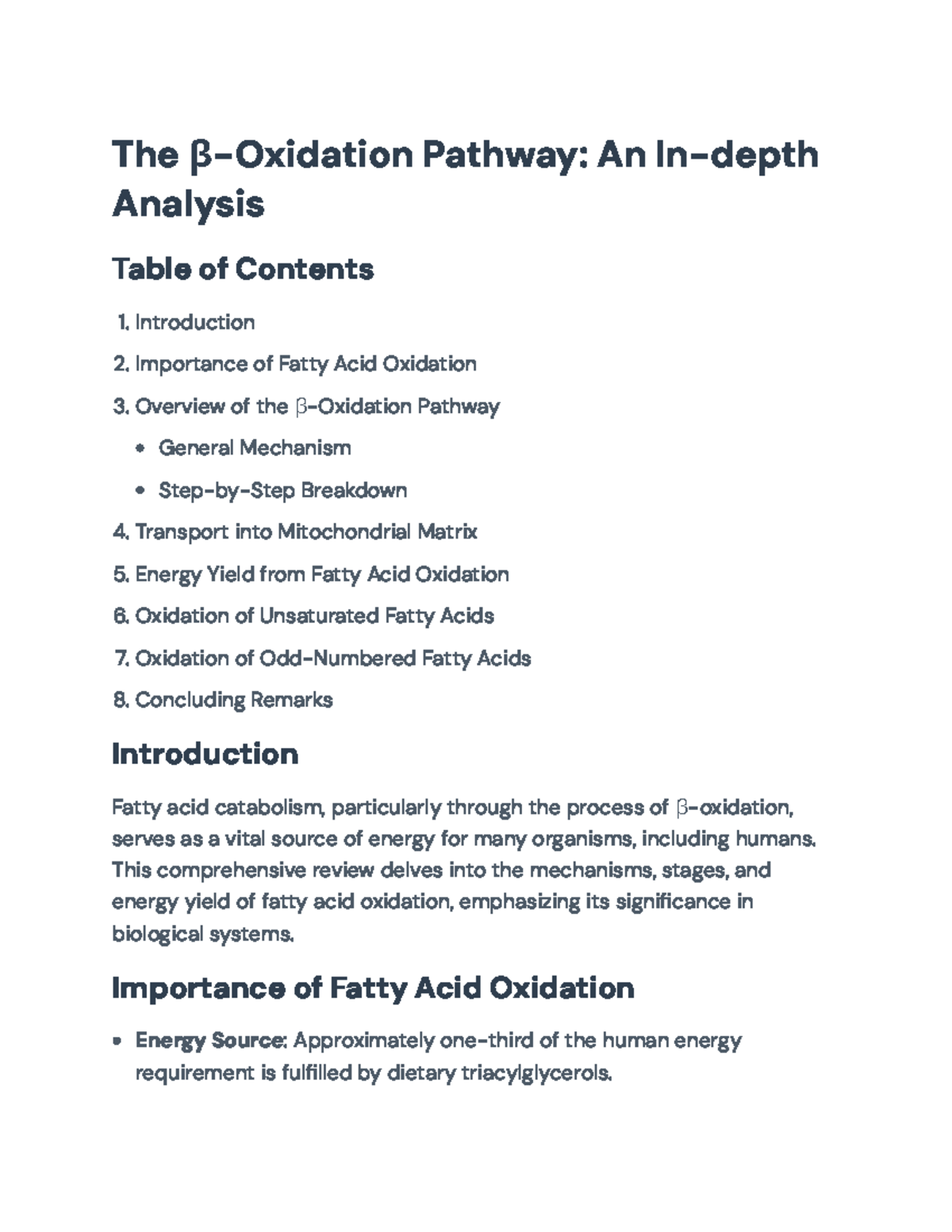 In-depth Study of β-Oxidation Pathway in Fatty Acid Metabolism - Studocu