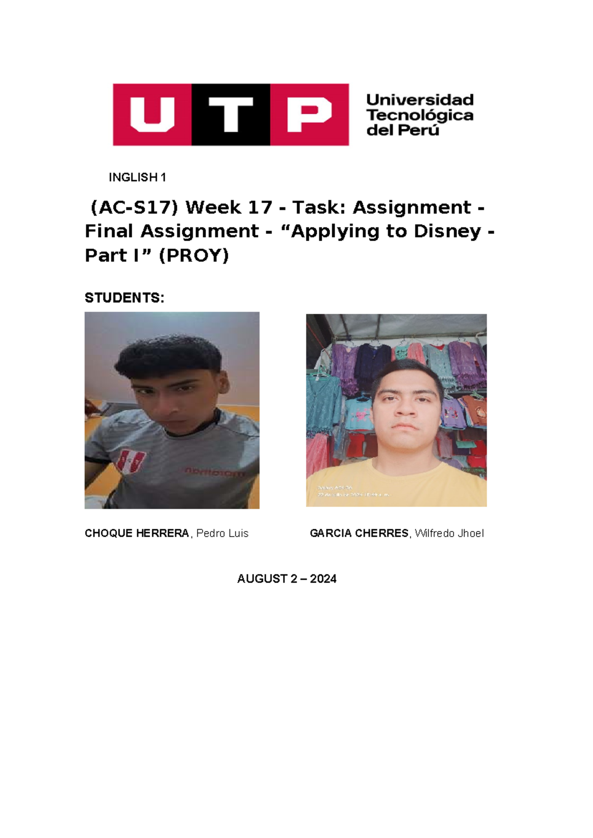 INGLISH 1 Week 17 Final Assignment: Disney Project Overview - Studocu