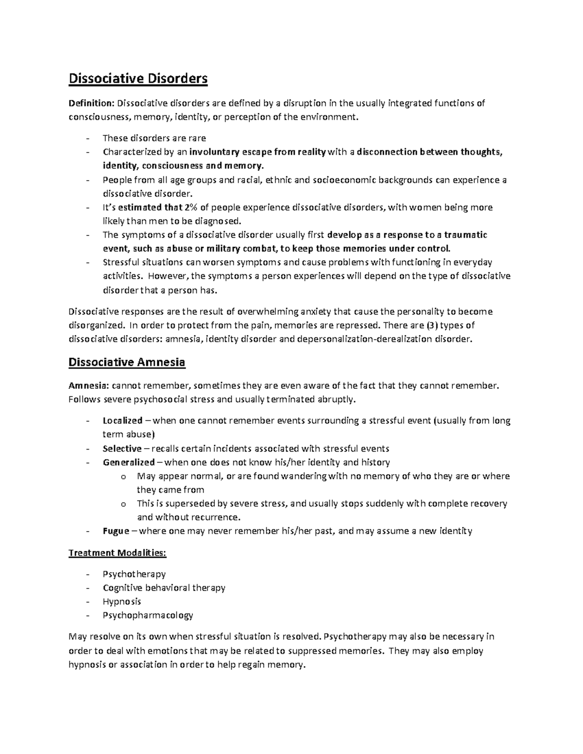 Dissociative+Disorder+Study+Document - Dissociative Disorders ...