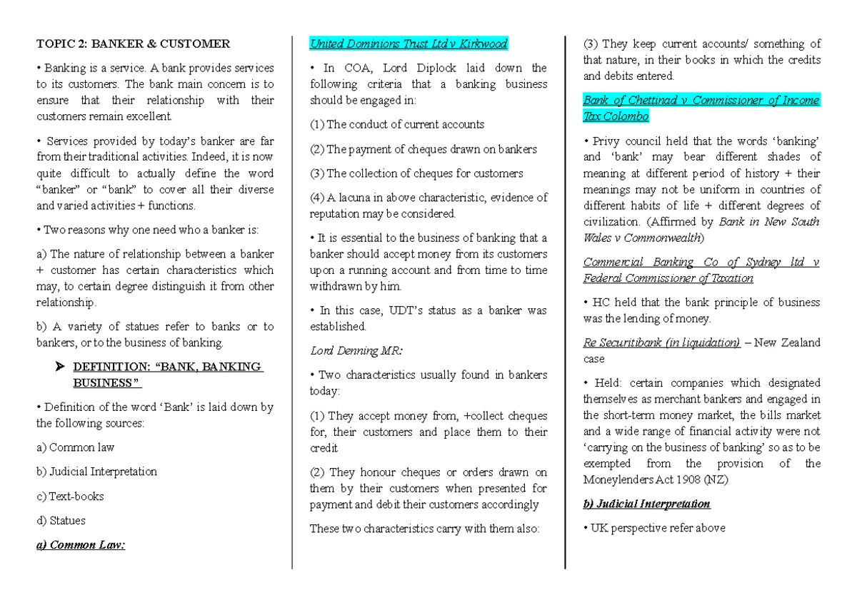 B.Juris Notes: Chapter 2.1 - Definition of Banker-Customer Relations ...
