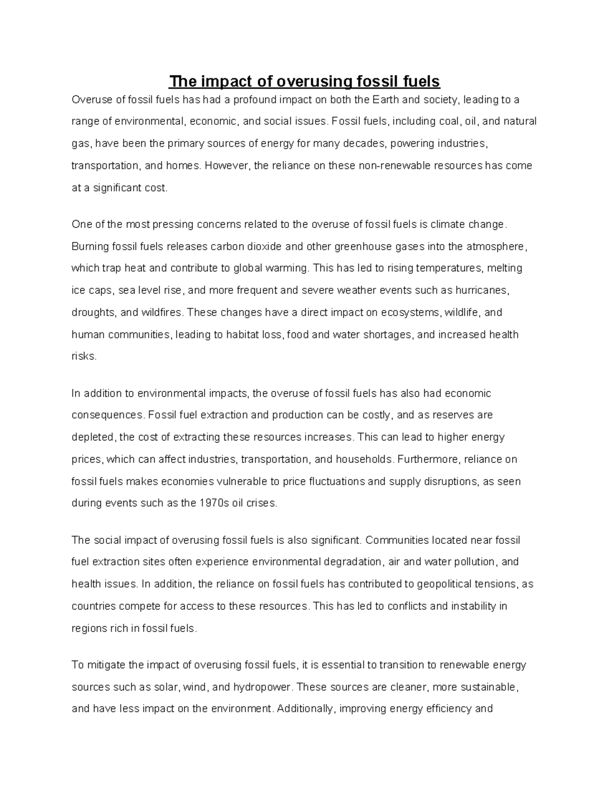 The Impact of Overusing Fossil Fuels: Environmental & Societal Costs ...