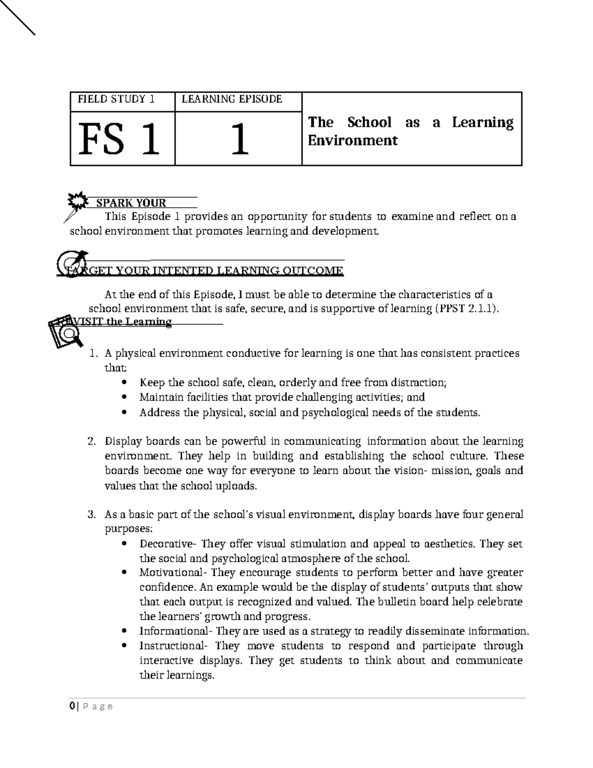 Field Study 1 Template 22222 - REVISIT the Learning FIELD STUDY 1 ...