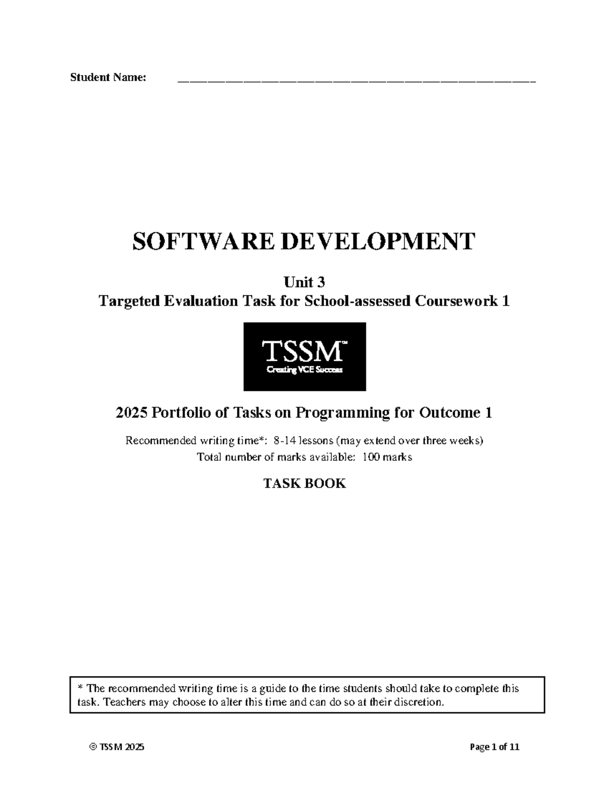 Software Development 2025 U3O1 TET 1 - Programming Task Portfolio - Studocu